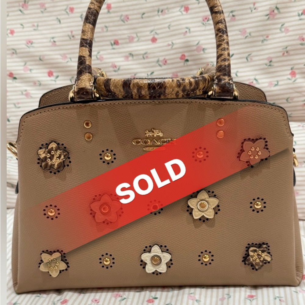 SOLD- Coach-Lillie Carryall With Daisy Applique and Exotic Handles handbag